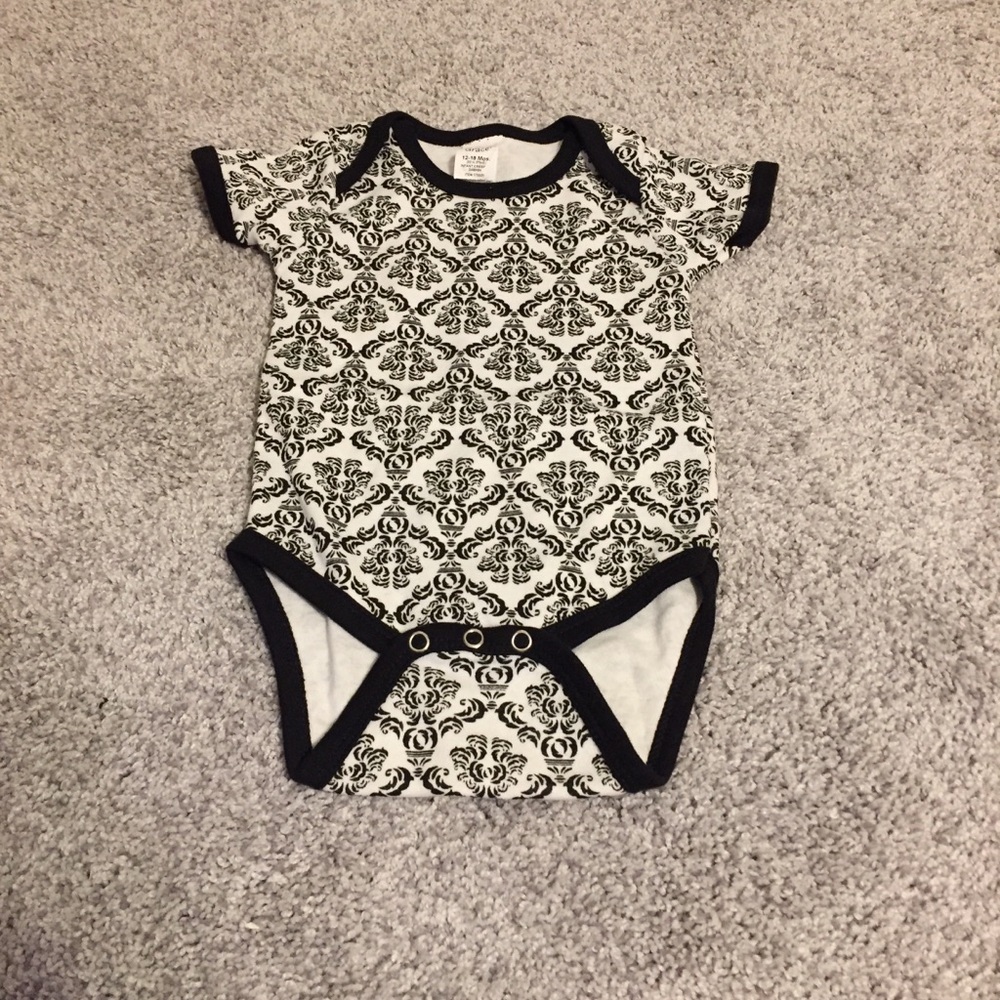 Black and White Damask 12-18 month Onesie